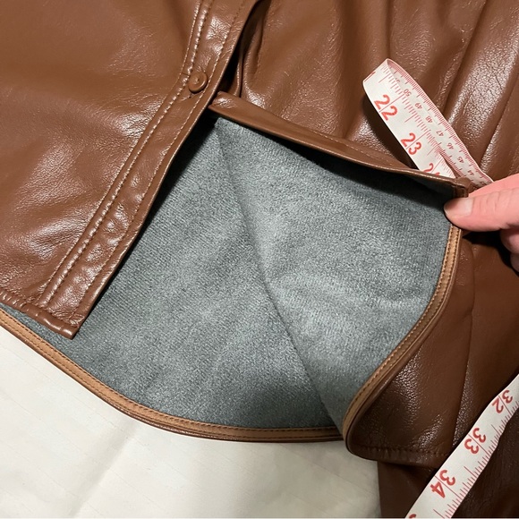 Aritzia Wilfred Mila Faux Leather Puff Sleeve Button Down Shirt Brown sz Small - Picture 9 of 15